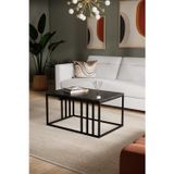 Solto Home Sc19-16 Siyah Metal Siyah Mermer Desen Raf Tasarım Orta Sehpa | Modern Oturma Odası