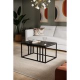 Solto Home Sc19-16 Siyah Metal Siyah Mermer Desen Raf Tasarım Orta Sehpa | Modern Oturma Odası