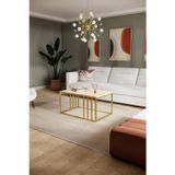 Solto Home Sc19-24 Altın Metal Meşe Raf Tasarım Orta Sehpa | Modern Oturma Odası