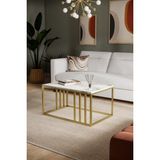 Solto Home SC19- 25 Altın Metal Beyaz Mermer Desen Raf Tasarım Orta Sehpa | Modern Oturma Odası - Beyaz Mermer Desen-Altın