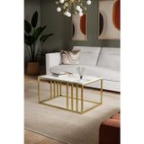 Solto Home SC19-25 Altın Metal Beyaz Mermer Desen Raf Tasarım Orta Sehpa | Modern Oturma Odası