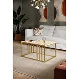 Solto Home SC19-26 Altın Metal Meşe Raf Tasarım Orta Sehpa | Modern Oturma Odası - Meşe-Altın
