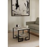 Solto Home SC25-15 Siyah Metal Beyaz Mermer Desen Raf Tasarım Orta Sehpa | Modern Oturma Odası - Beyaz Mermer Desen - Siyah