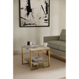 Solto Home SC25-25 Altın Metal Beyaz Mermer Desen Raf Tasarım Orta Sehpa | Modern Oturma Odası - Beyaz Mermer Desen-Altın