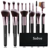 SOLVE Makyaj Fırçaları, Fondöten, Pudra, Kapatıcı, Göz Farı, Eyeliner Pinceaux Maquillage için Çantalı 16 Parça Premium Sentetik Elyaf Seti (Siyah ve Pembe)