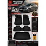 Solveks Fiat Egea Sedan Alt 2015 Model Uyumlu 3D Araca Özel Havuzlu Paspas+Bagaj Havuzu Birebir Uyum-Hediyeli - Siyah