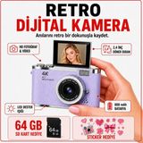 Solvis 4K Dijital Retro Fotoğraf Makinesi 48MP 18X Zoom 180° Dönen Ekran Flaşlı 64GB Sd Kart Hediyeli Selfie Vlog Kamera - Mor