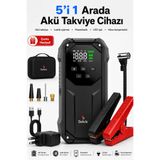 solvis 5'li Güç Şarjlı Akü Takviye Cihazı | Lastik Şişirici| Powerbank| El Feneri | Çanta Hediyeli | Kompresör