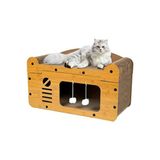 Solvéra Ahşap Tırmalamalı Kedi Evi ve Oyun Alanı, Peluş Toplu Tasarım Kedi ve Köpek Yatağı - Seçenek 1 - Siyah