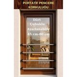 Solvéra Portatif Pencere Korkuluğu, 45-80 Cm, Kahverengi, 4 Çubuklu Koruyucu ve Kilit