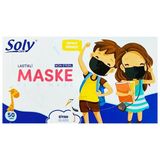 Soly 3 Katlı Full Ultrasonik Siyah Çocuk Cerrahi Maske Telli 50'li