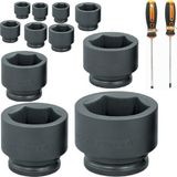 Somafix 3/4” 6 Köşe Kısa Havalı Lokma Anahtar 17-19-27-30-32-38-41-46-50-55-60 mm 11 Parça+Somafixduz Yıldız Tornavida