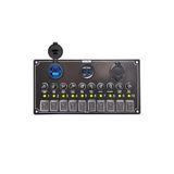 SomayStore Tekne Switch Panel 10 Anahtar Usb-C Voltmetre Şarj Soketli 12-24v 125x240mm