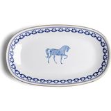 Some Home İstanbul Horse Luck Collection Blue At Figürlü Porselen Kayık Servis Tabağı 29 cm - Lacivert-Beyaz - Standart