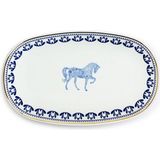 Some Home İstanbul Horse Luck Collection Blue At Figürlü Porselen Kayık Servis Tabağı 34 cm - Lacivert-Beyaz - Standart