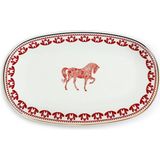 Some Home İstanbul Horse Luck Collection Red At Desenli Porselen Kayık Servis Tabağı 29 cm - Standart