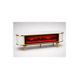 SOME ŞÖMEN- Klasik - 160cm - Şömineli Tv sehpası- Beyaz renk Gold detaylı