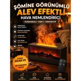 Şömine Görünümlü Alev Efektli Hava Nemlendirici Kumandalı USB LED Gece Lambası Difüzör - Siyah