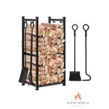 SOMINECO 5 Li Ithal Metal Odunluk Raflı Şömine -Soba Maşa Takımı Aksesuar Seti SS-001