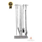 SOMINECO 5 Li Lüx Ithal Antik Gümüş Patinalı Şömine-Soba Maşa Takımı Aksesuar Seti - SGS-018