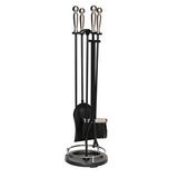SOMINECO 5 Li Premium İthal Döküm Gümüş Başlıklı Yuvarlak Şömine-Soba Maşa Takımı Aksesuar Seti SGY015