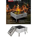 SOMINECO Metal 4 Parça İthal Kare Katlanabilir Ayaklı Ateş Çukuru Mangal Şömine Bahçe Isıtma 70x70 Cm 0512 Gri