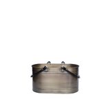 SOMINECO Metal Gold Uzun Oval Kulplu Tasarım Şömine-Soba Odun Depolama Saklama Kovası 55x35x29 CM