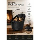 SOMINECO Metal Siyah Gondol Tasarım Şömine-Soba Odun Depolama Saklama Kovası 45x36 cm