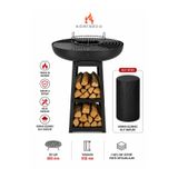 SOMINECO Üçgen Standlı Çok Amaçlı Mangal, Ateş Çukuru ve Bahçe Şöminesi – Döküm Izgaralı, Krom Pişirme Izgaralı, 95 cm Yükseklik, 2 Katlı Odun Raflı ve Koruyucu Kılıflı
