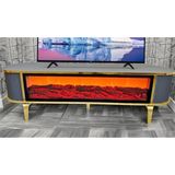 Şömineli Tv Sehpası Gold Ayak Bluetooth Hoparlörlü 3 Renk Mavi,kirmizi,turuncu Kumandali 160 cm - Antrasit