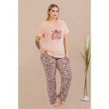 Somon Renk ve Desenli 110 Kısa Kollu Kadın Büyük Beden Anne Pijama Takımı - 2XL
