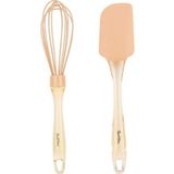 Somon Renkli Silikon Çırpıcı Ve Spatula Seti