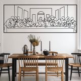 Son Akşam Yemeği Metal Duvar Sanatı Siyah Metal Duvar Sanatı Minimalist Ev Dekoru Oturma Odası Yemek Odası için Modern Çizgi Sanat Tasarımı (Altın, 95 x 36,5 cm / 95 x 36,5)