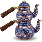 Sonay Bakırcılık Gül Çiçek Mavi Küçük Bakır Çaydanlık 850 ml