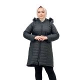 SONAY KADIN BÜYÜK BEDEN KAPİTONE KAPUŞONLU ARABOY KIŞLIK MONT SİYAH 40