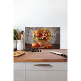 Sonbahar Çiçekli Cam Kesme Tahtası, Silikon Ayaklı, Isıya Kırılmaya Dayanıklı, Sunum Kesim Tablası - 30 x 45 cm