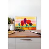Sonbahar Manzarası Cam Kesme Tahtası, Silikon Ayaklı, Isıya Kırılmaya Dayanıklı, Sunum Kesim Tablası - 30 x 45 cm