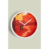 Sonbahar Mevsimi Doğa Manzarası Modern Duvar Saati - 35cm - Önü Camlı Beyaz Kasa - Sessiz Mekanizma, JH0567S35BKP