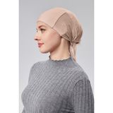 Sonbahar Moda Kadın Tesettür Likralı Penye Dikişsiz Kaymaz Düz Bone Bej - Toz Pudra - Standart