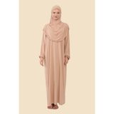 Sonbahar Moda Tek Parça Tesettür Elbisesi Tak Çıkar Başörtülü Organik Pamuklu Lastikli Kolu Kaymaz Penye Kumaş - Standart - Bej