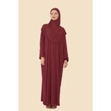 Sonbahar Moda Tek Parça Tesettür Elbisesi Tak Çıkar Başörtülü Organik Pamuklu Lastikli Kolu Kaymaz Penye Kumaş - Standart - Bordo