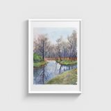 Sonbahar Nehir Manzarası 2 Tablo Çerçeveli Poster Duvar Dekorasyonu - 50 x 70 - Beyaz Çerçeveli