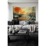 Sonbahar Nehir Manzarası Desenli Duvar Halısı Duvar Örtüsü Tapestry Süetimsi Dokulu%100 Polyester Kumaş