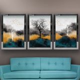 Sonbahar Temalı Aynalı Çerçeveli 3 lü Kanvas Tablo Seti 150x70 cm SETS0241