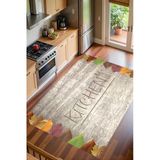 Sonbahar Temalı Kitchen Yazılı Baskılı Yıkanabilir Mutfak Halısı Yolluk 80 X 400 Cm Bej