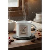 Sonbahar Temalı Mum Baskılı Enamel Görünümlü Seramik Vintage Kupa Bardak - Beyaz