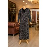 Sondos Moda42 Hesna Kadın Büyük Beden Çiçek Desen Kaliteli Siyah Elbise