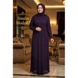Sondos Moda42 Hesna Yuvarlak Yaka Simli Tül Detaylı Büyük Beden kalitali Anne Abiye Elbise