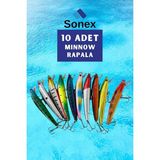 Sonex 10’lu Minnow Rapala Seti 10 cm 9 gr Suni Balık Yemi 1 M Dalış Karbon Çelik Iğneli İğneli