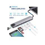 SONEX Macbook Pro Air Usb Type-c Hub Dönüştürücü Çevirici Çoklayıcı Usb Hdmı Micro Sd 8 Girişli